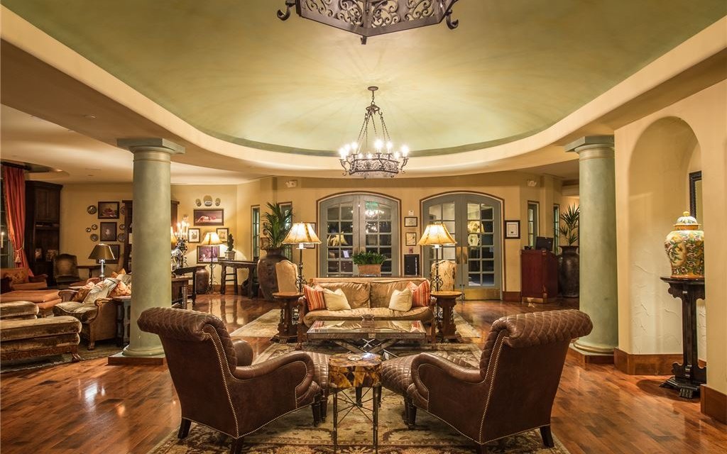 Ornately furnished lobby seating area