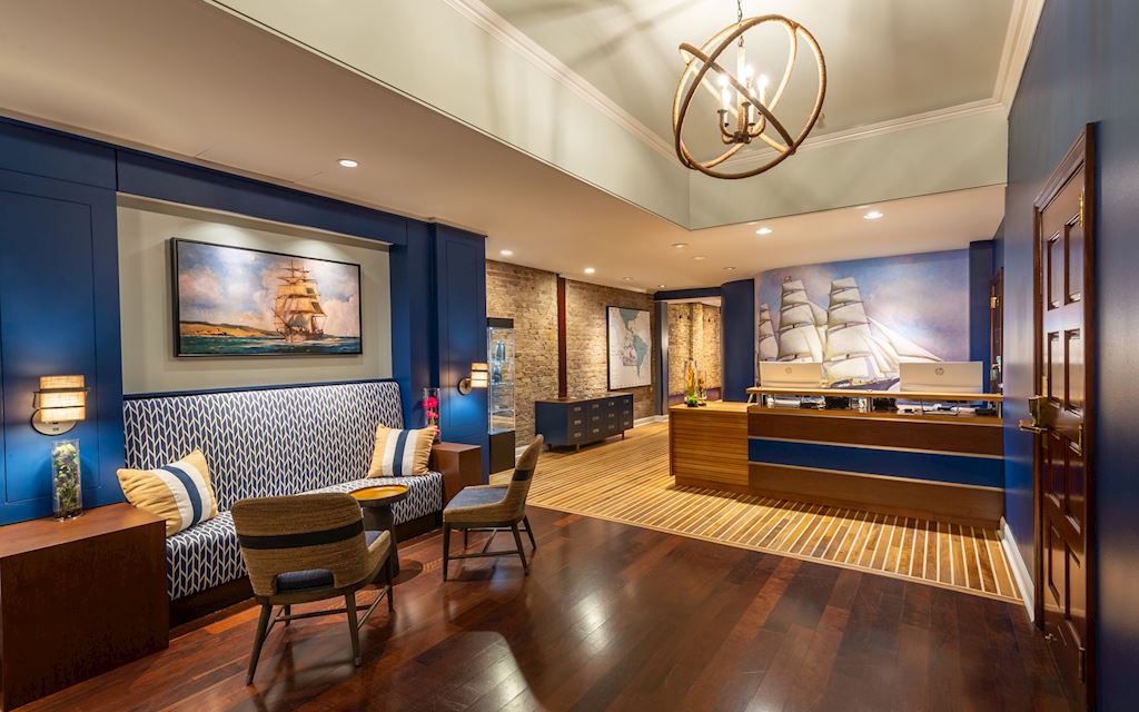 Lobby front desk with a nautical theme