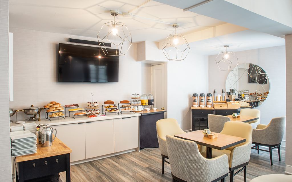 Continental breakfast bar with seating