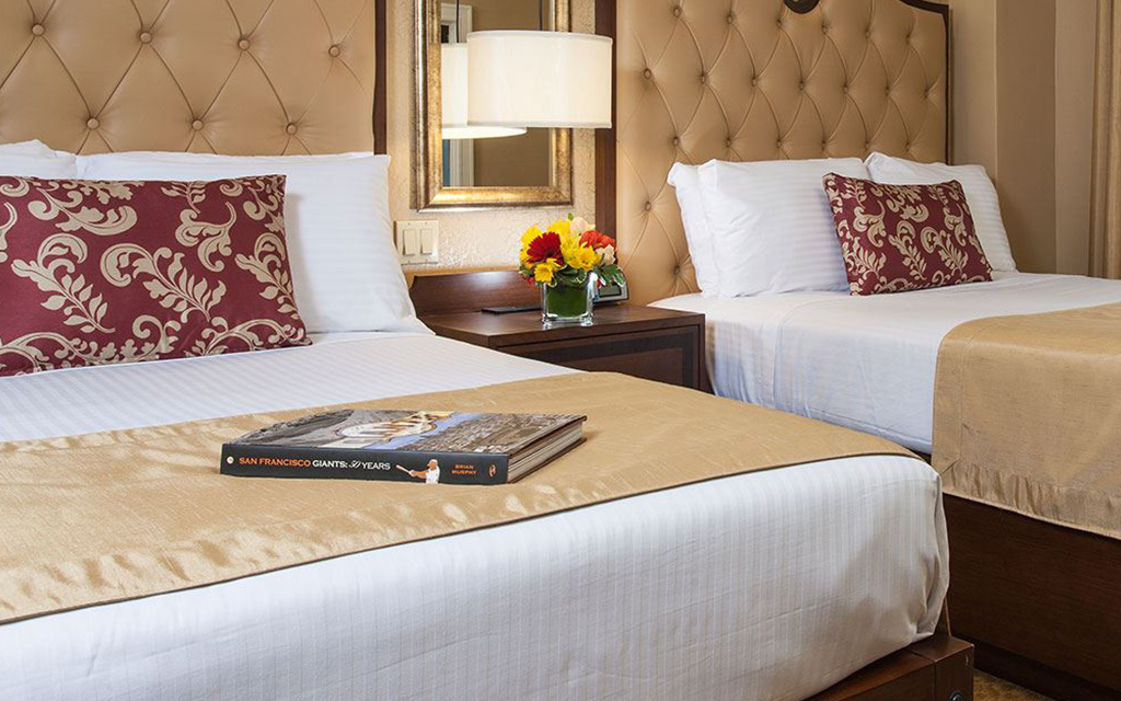 San Francisco Giants book sits on one of two queen beds